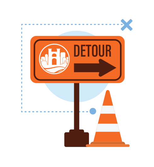 A construction cone and sign that says 