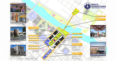 Illustrated conceptual map of the future Waco Square District